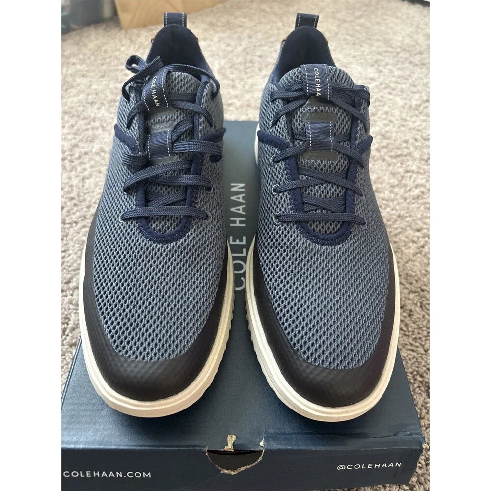Cole Haan Grand+ Hybrid Sneakers Navy Blue Woven Leather Comfort Mens Size 13